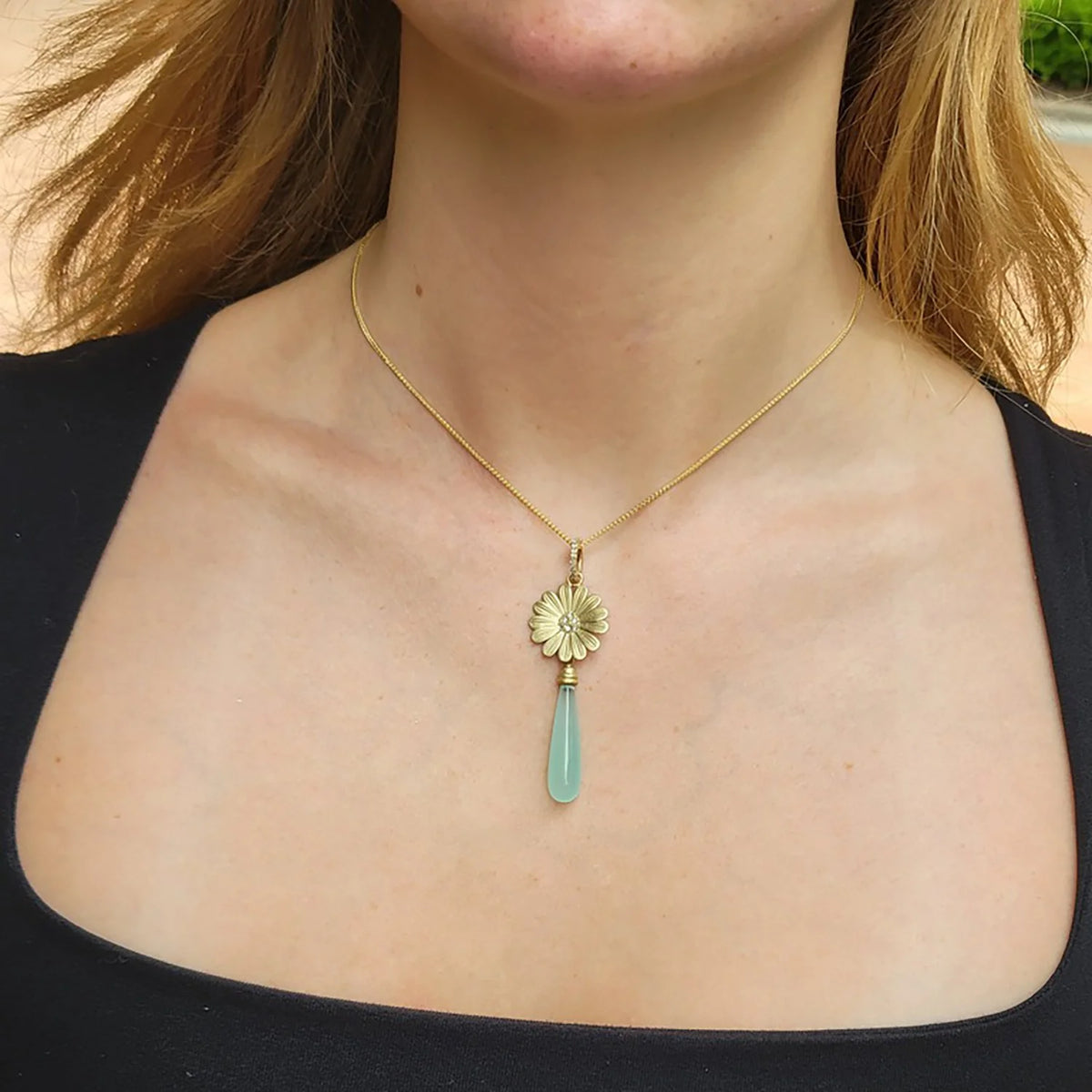 Shasta Daisy Topped Chalcedony Teardrops | Rebecca Myers Collection