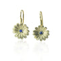 Small Shasta Daisy Earrings with Blue Sapphire Centers on wires | Rebecca Myers Collection