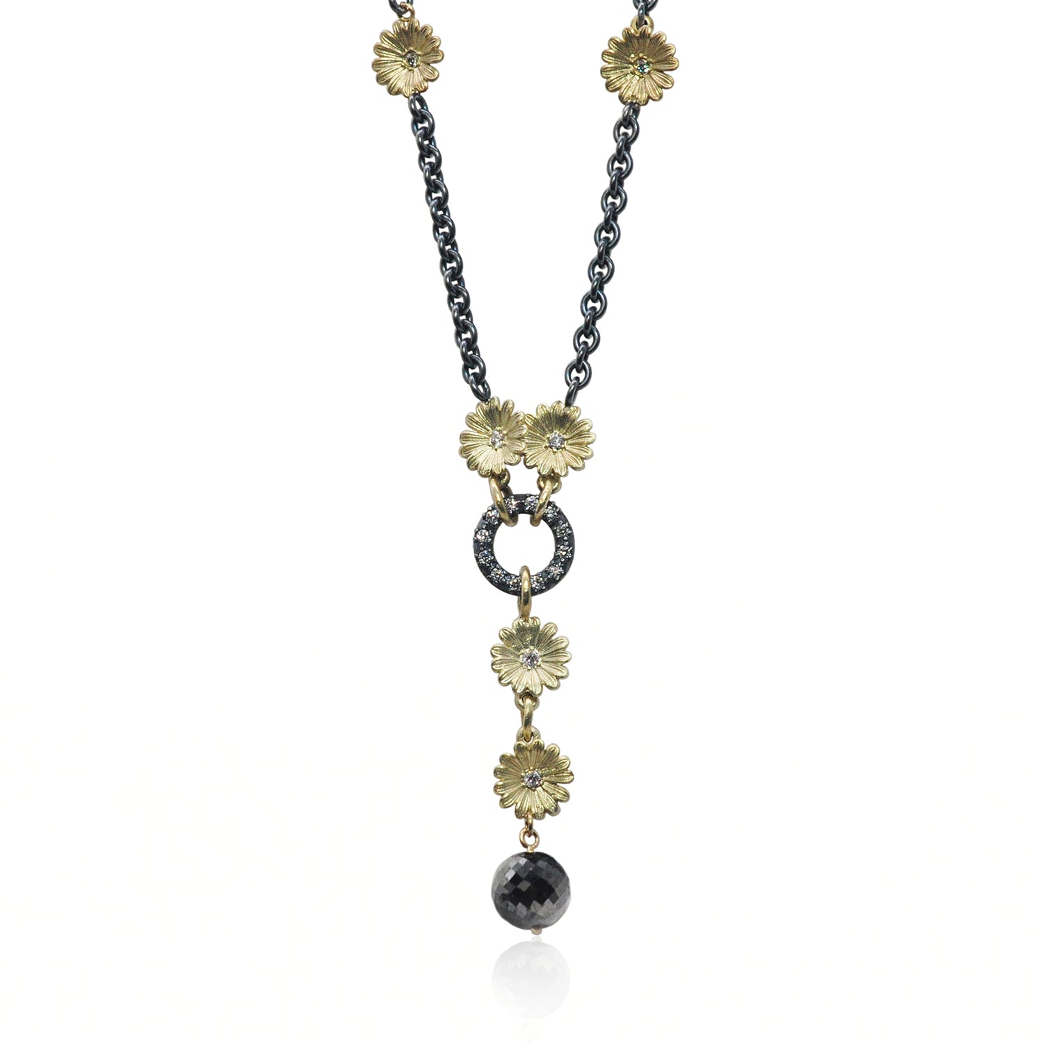 Gold & Diamond Shasta Daisy and Round Link Necklace | Rebecca Myers Collection