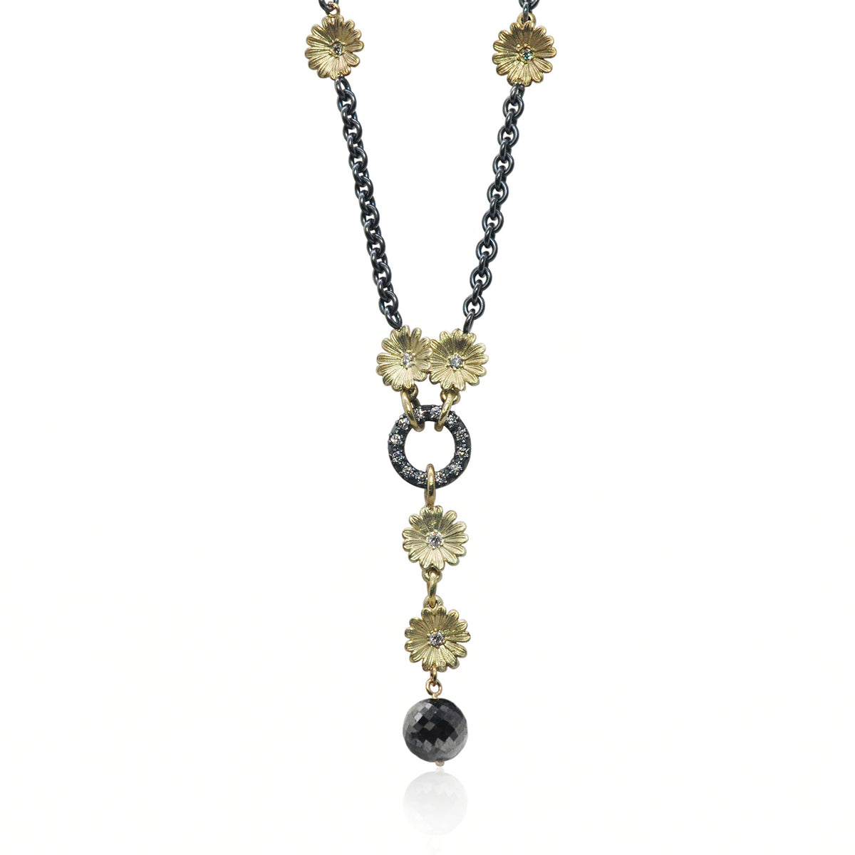 Gold & Diamond Shasta Daisy and Round Link Necklace | Rebecca Myers Collection