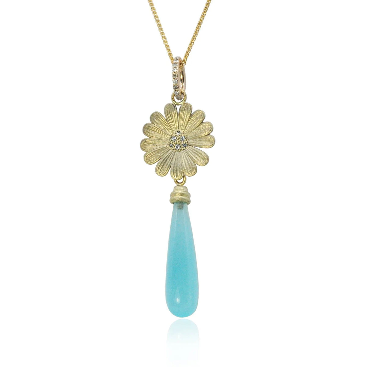 Shasta Daisy Topped Chalcedony Teardrops | Rebecca Myers Collection