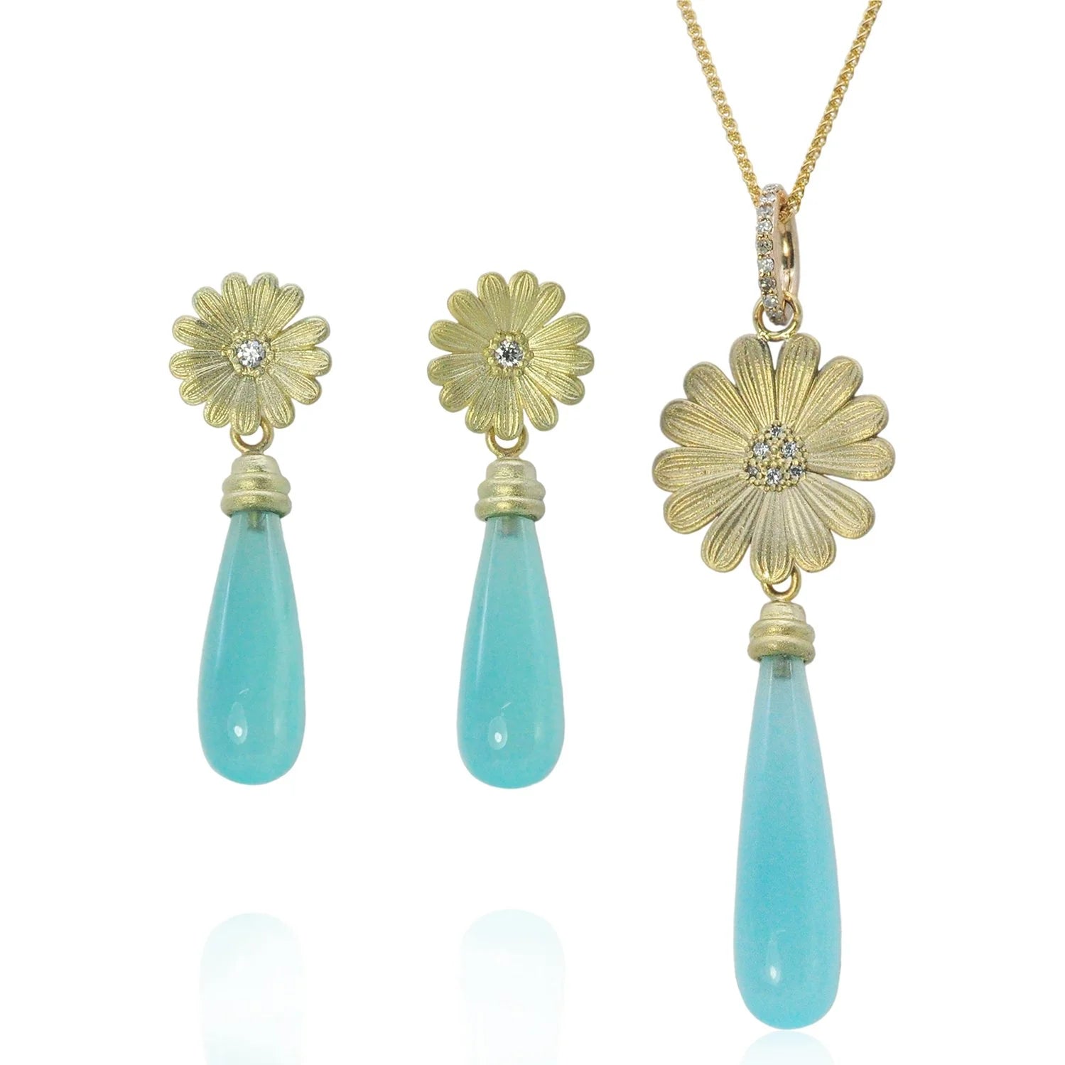 Shasta Daisy Topped Chalcedony Teardrops | Rebecca Myers Collection
