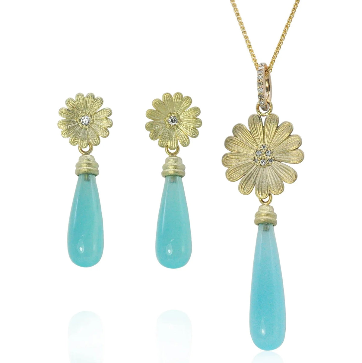 Shasta Daisy Topped Chalcedony Teardrops | Rebecca Myers Collection