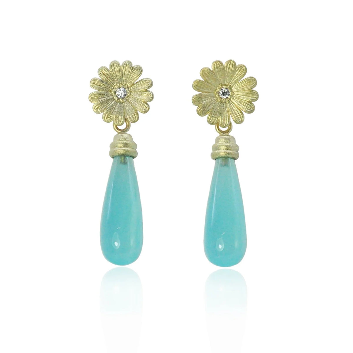 Shasta Daisy Topped Chalcedony Teardrops | Rebecca Myers Collection