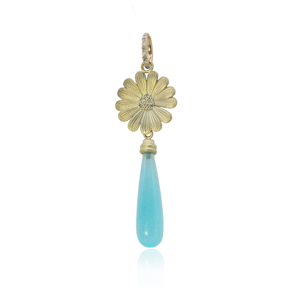 Shasta Daisy Topped Chalcedony Teardrops