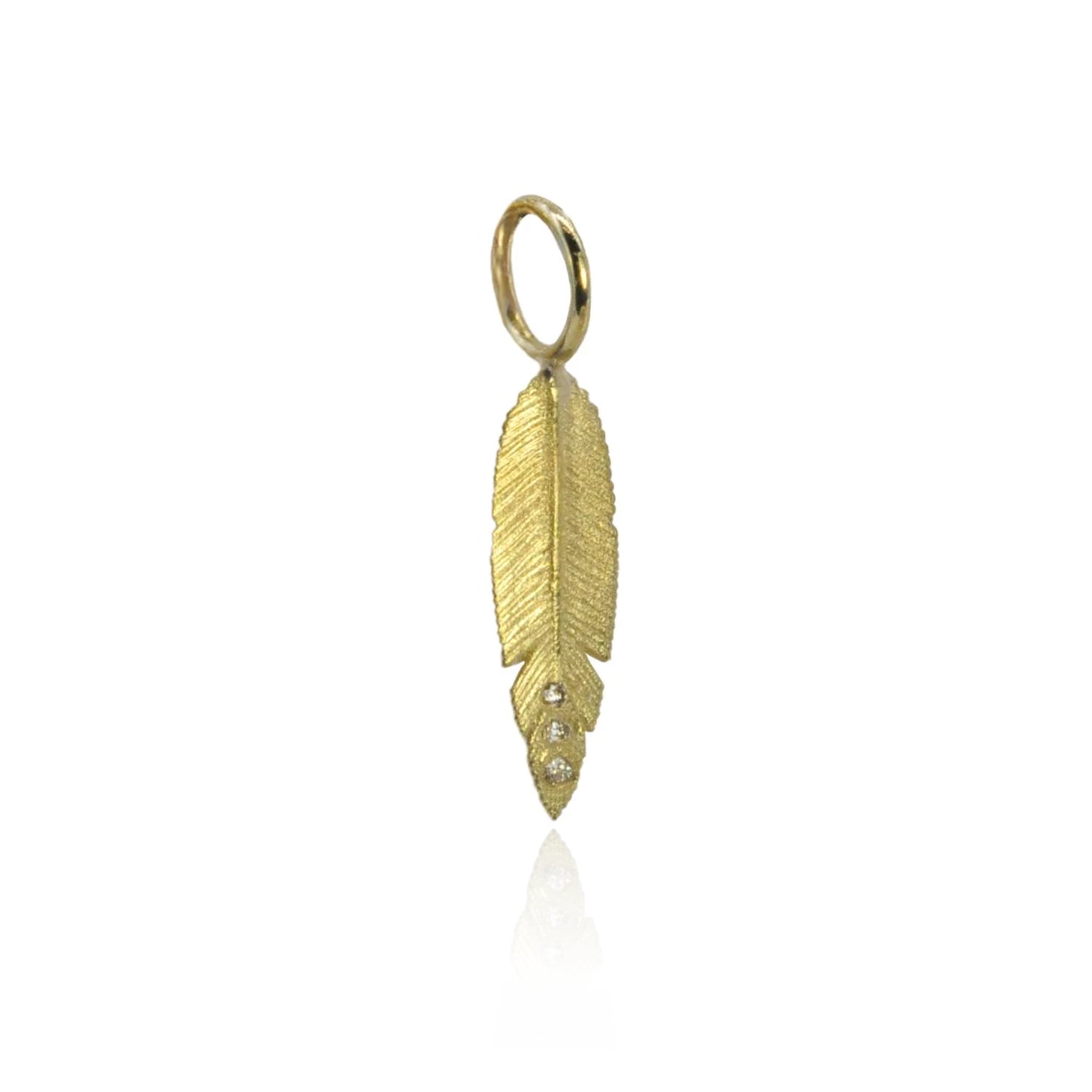 Small Gold & Diamond Slender Feather Charm | Rebecca Myers Collection