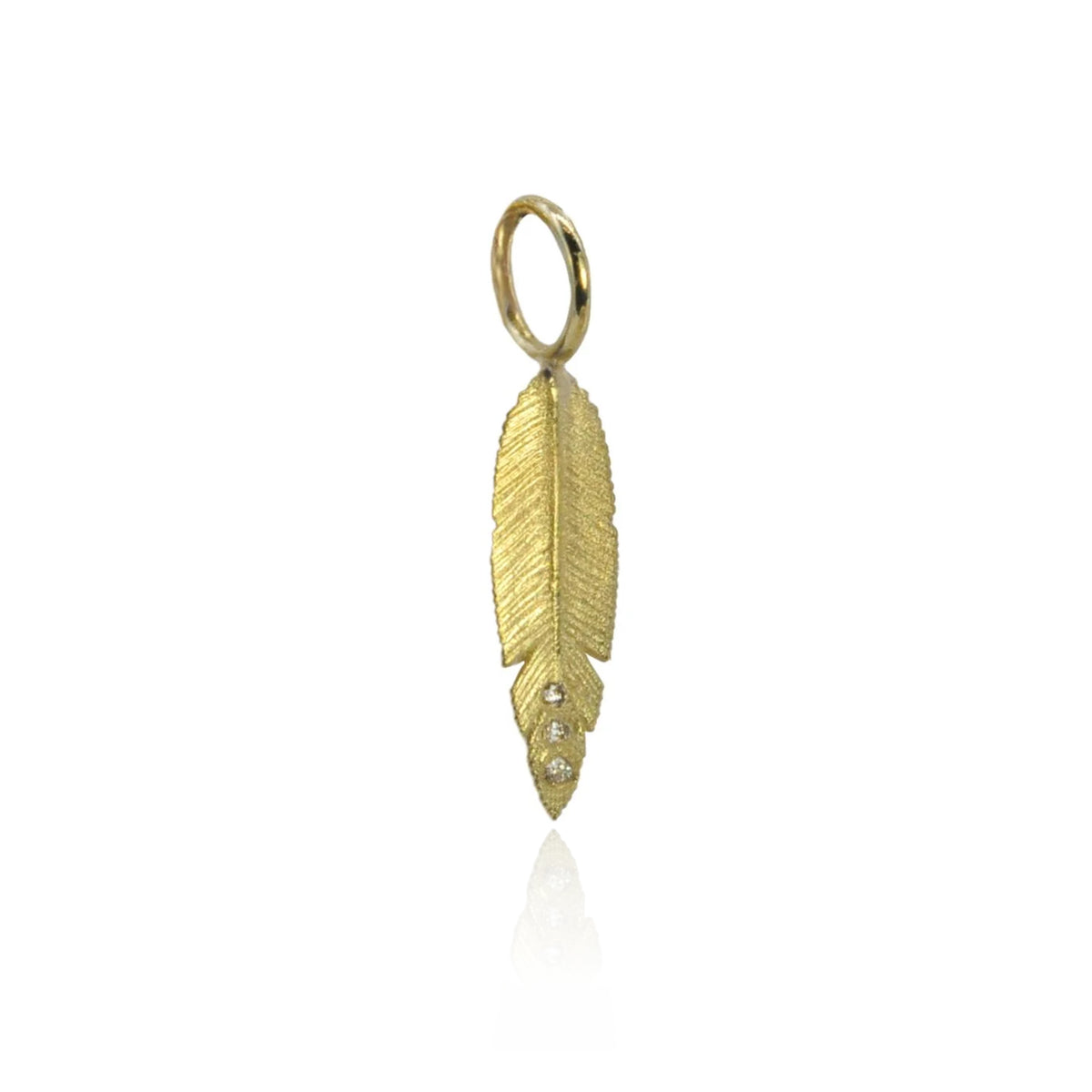 Small Gold & Diamond Slender Feather Charm | Rebecca Myers Collection