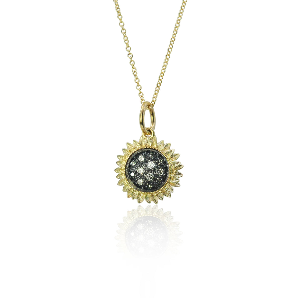 Small Pave Diamond Sunflower Charm on Gold Cable Chain | Rebecca Myers Collection