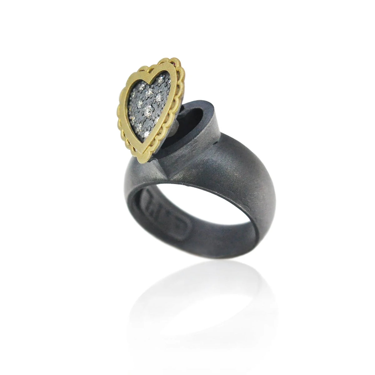 Small Framed Pave Diamond Heart Locket Ring | Rebecca Myers Collection