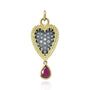 Small Slender Framed Pave Diamond Heart with Ruby Drop Pendant | Rebecca Myers Collection