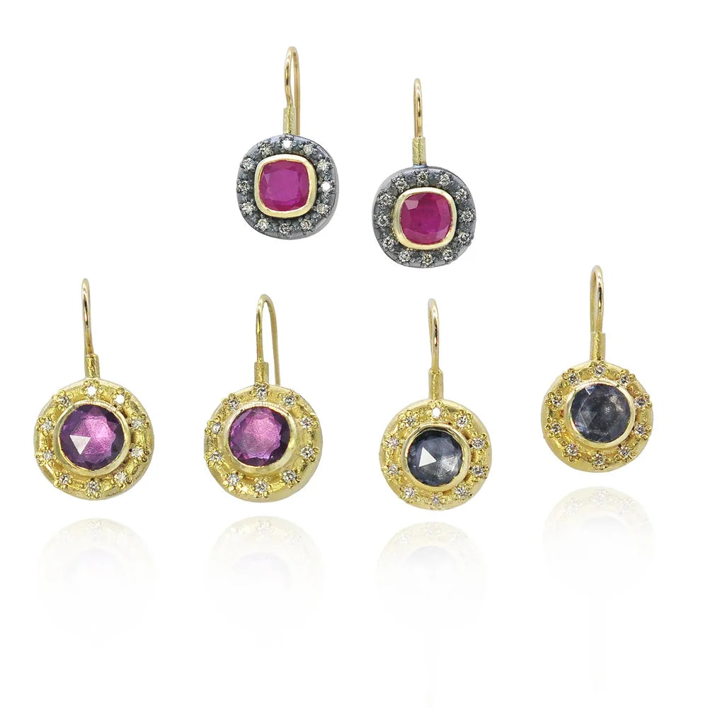 Small Halo Gemstone Earrings | Rebecca Myers Collection