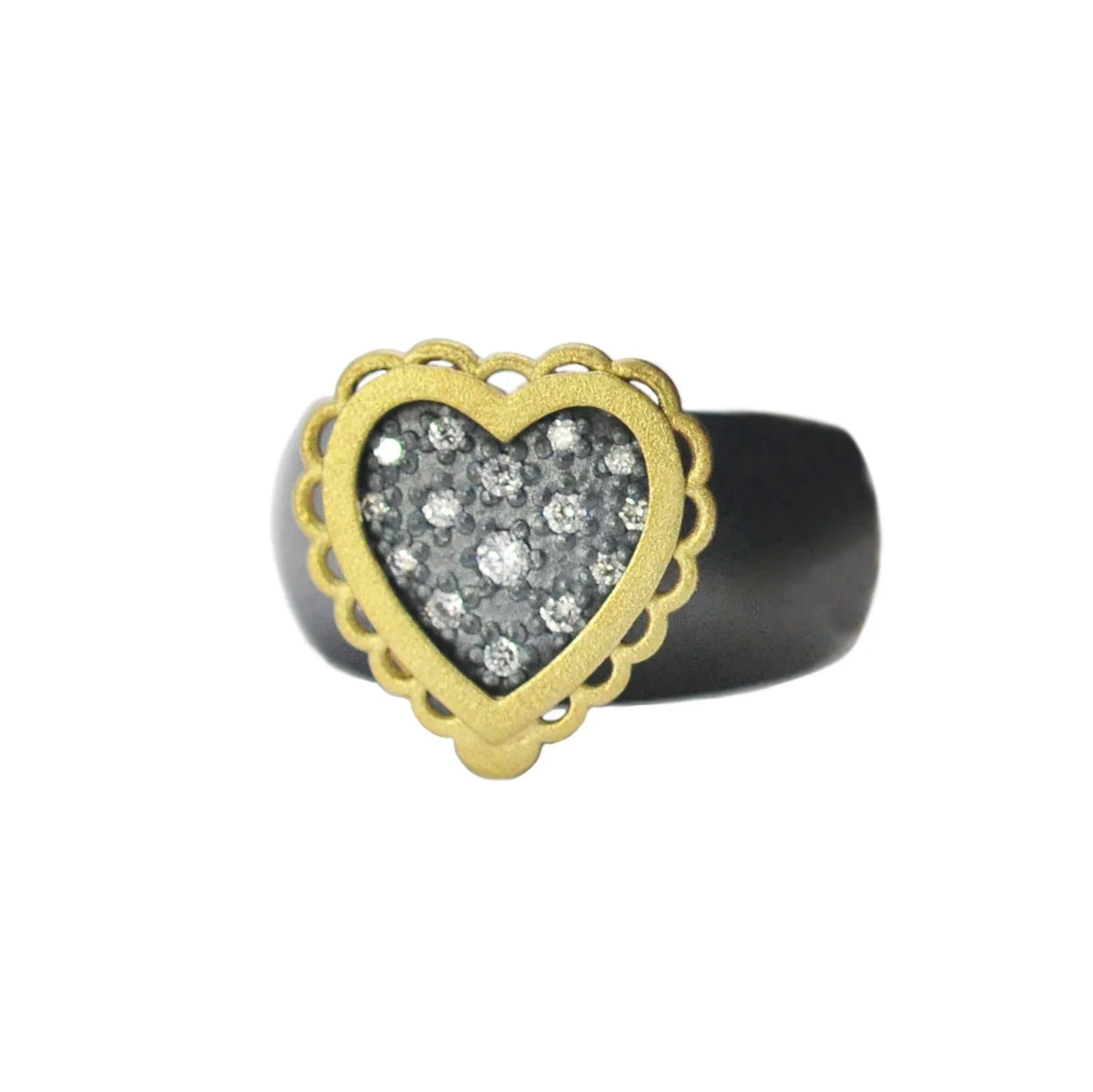 Small Framed Pave Diamond Heart Locket Ring | Rebecca Myers Collection