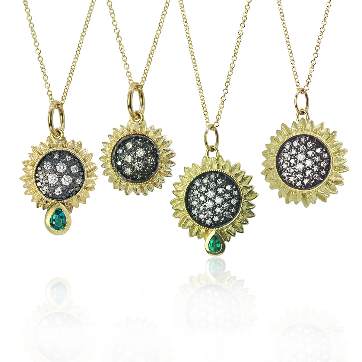 Small & Medium Pave Diamond Sunflower Necklaces | Rebecca Myers Collection