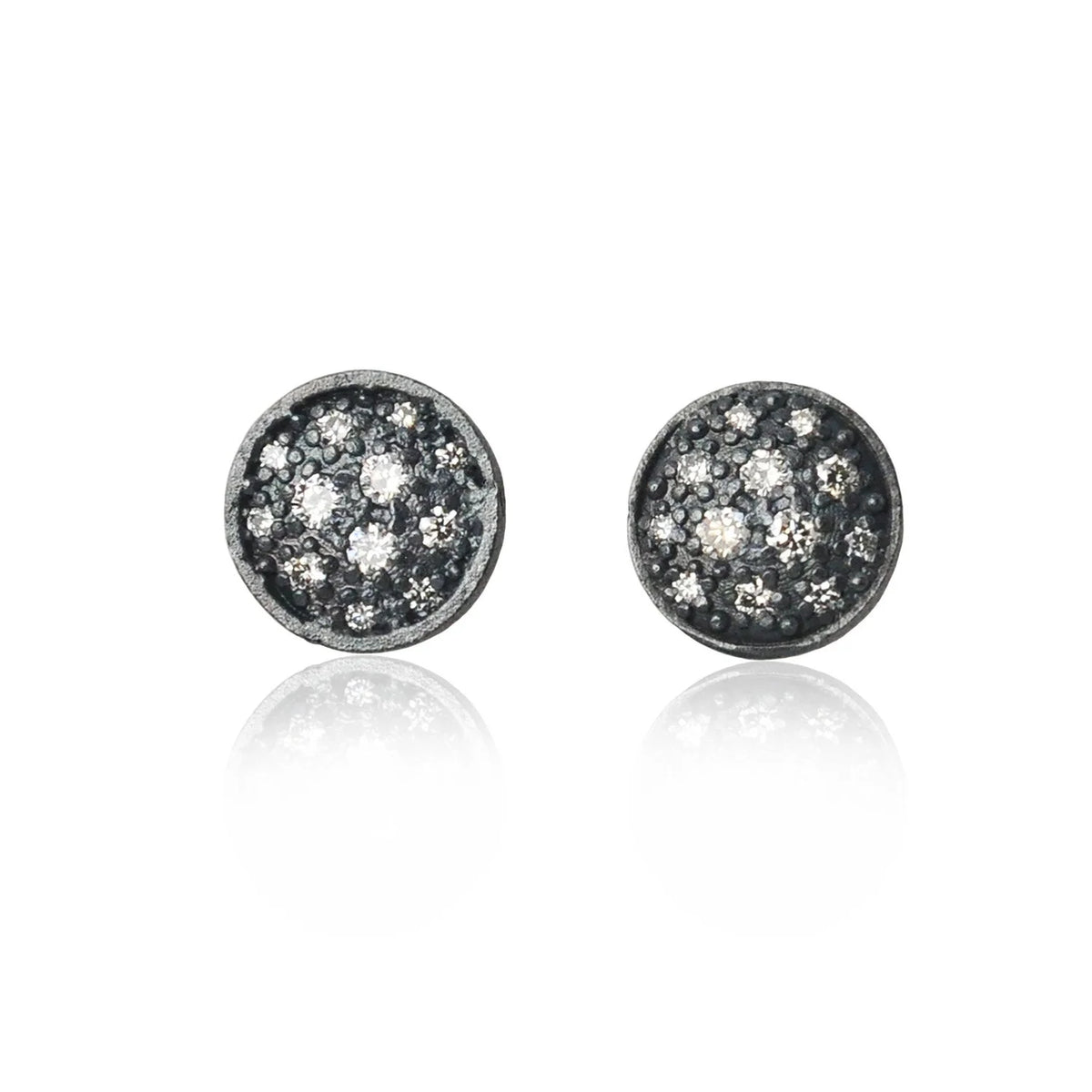 Small Oxidized Silver Pave Disc Earrings | Rebecca Myers Collection
