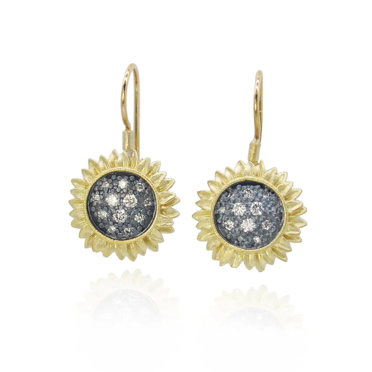 Small Pave Diamond Sunflower Earrings | Rebecca Myers Collection