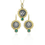 Small Pave Diamond Sunflower with Emerald Teardrops Necklace & Earrings | Rebecca Myers Collection