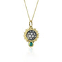 Small Pave Diamond Sunflower with Emerald Teardrop Necklace | Rebecca Myers Collection
