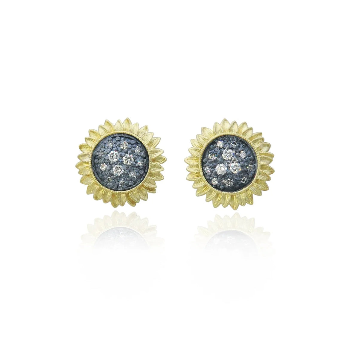 Small Pave Diamond Sunflower Post Earrings | Rebecca Myers Collection