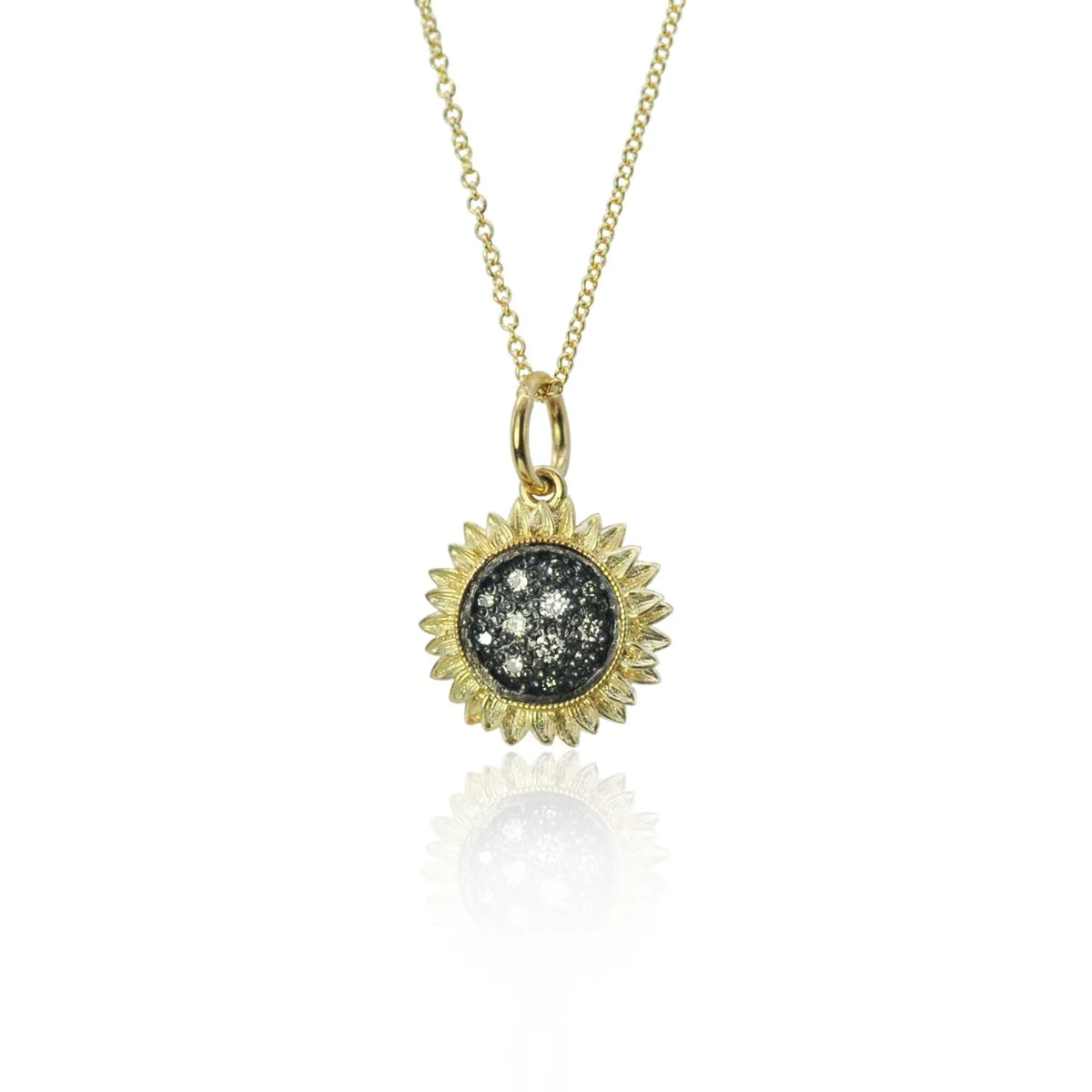Small Pave Diamond Sunflower Necklace | Rebecca Myers Collection