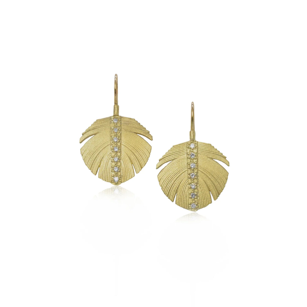 Wide Gold Feather Jewelry Set with Center Diamond Channels | Rebecca Myers Collection