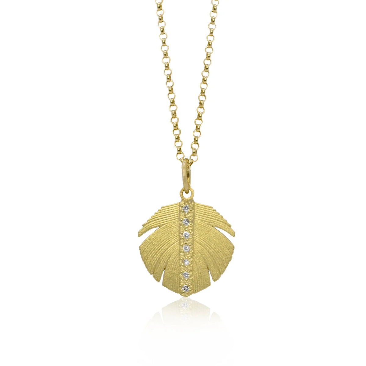 Wide Gold Feather Jewelry Set with Center Diamond Channels | Rebecca Myers Collection