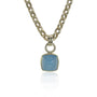Sugarloaf Aquamarine Pendant with Yellow Gold Halo Topper on chain | Rebecca Myers Collection