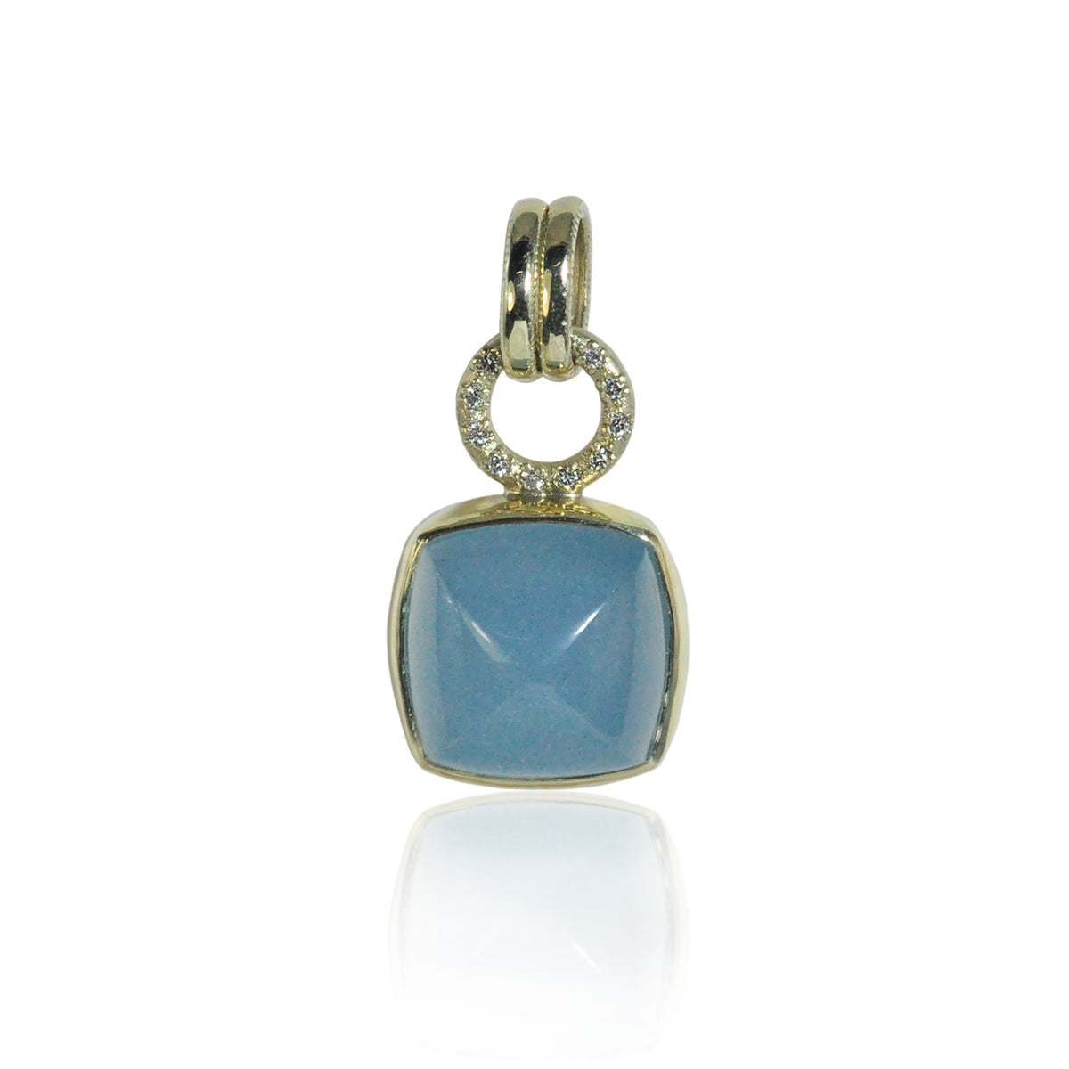 Sugarloaf Aquamarine Pendant with Yellow Gold Halo Topper | Rebecca Myers Collection