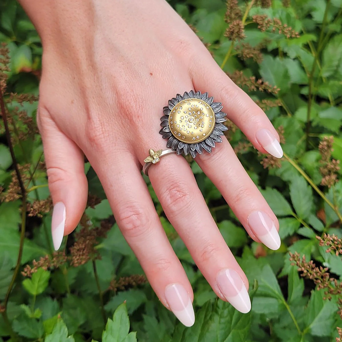 Gold and Silver Bee & Flower Stacking Rings | Rebecca Myers Collection