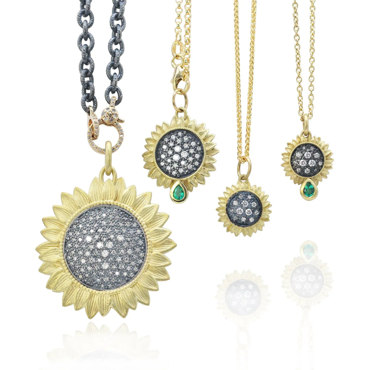 Small & Medium Pave Diamond Sunflower Necklaces | Rebecca Myers Collection