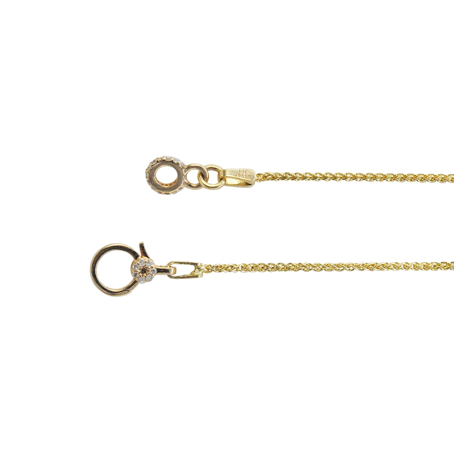 14k Yellow Gold Wheat Chains with Gold  & Diamond Charm Holder Clasps | Rebecca Myers Collection