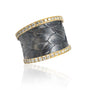 Oxidized Silver Feather Ring with Yellow Gold Eternity Band Edges | Rebecca Myers Collection