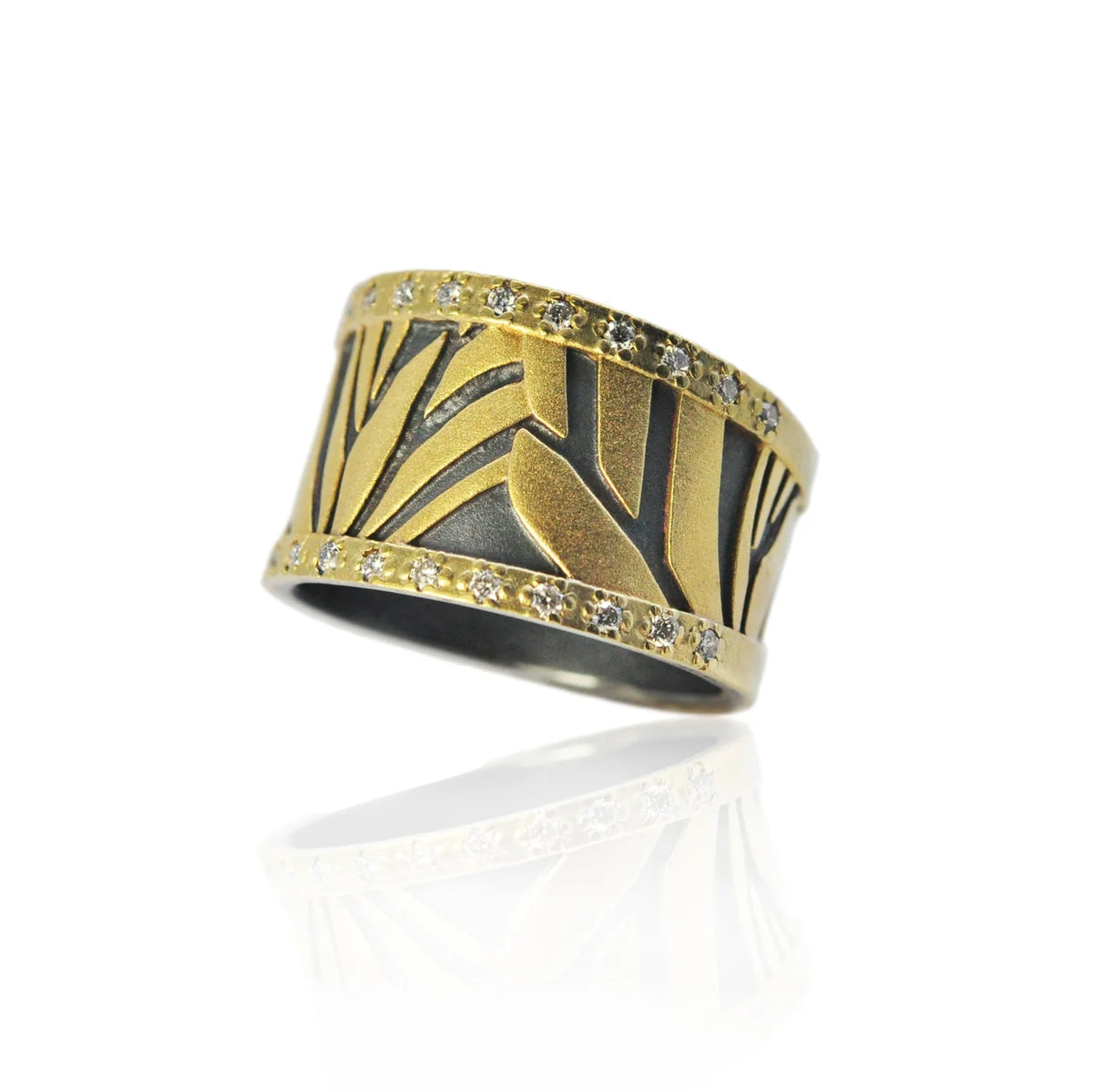 Gold & Silver Monarch Butterfly Print and Diamond Ring, Wide Tapered | Rebecca Myers Collection