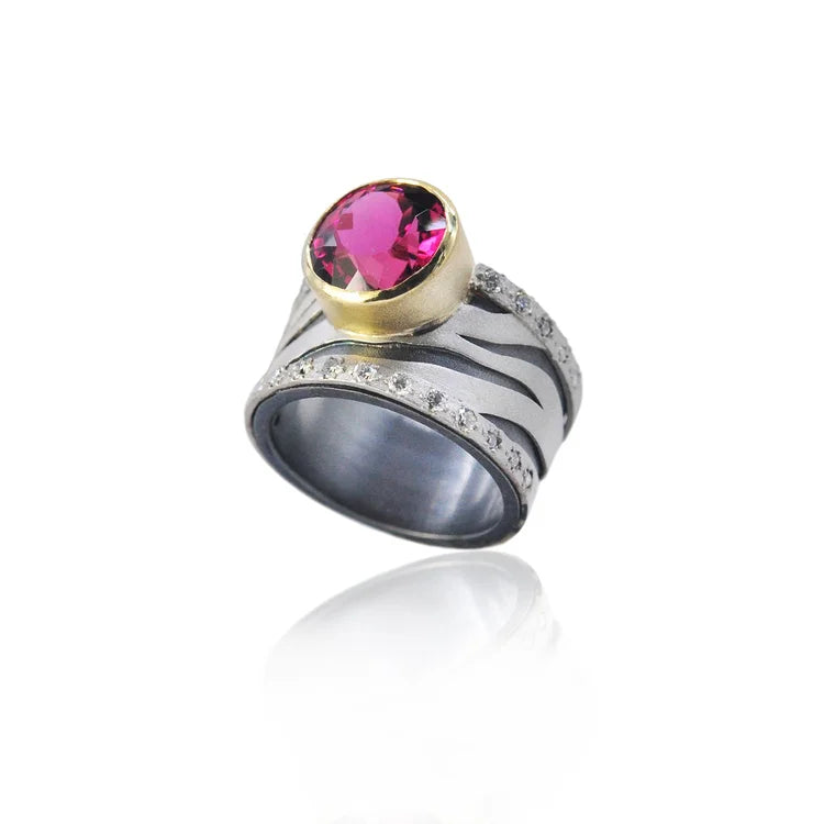 Zebra Print Ring with Pink Tourmaline | Rebecca Myers Collection