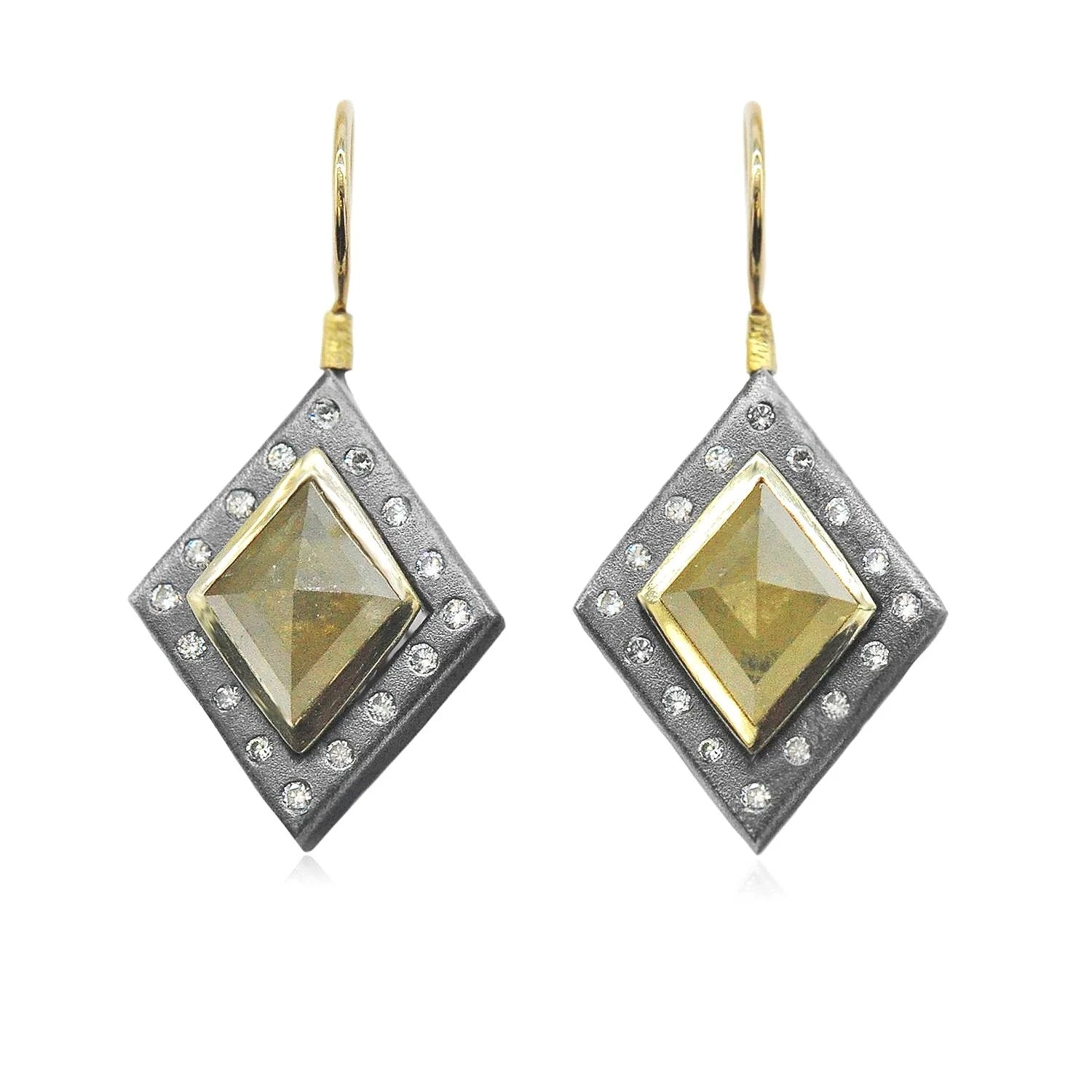 Yellow Kite Cut Diamond Halo Earrings | Rebecca Myers Collection
