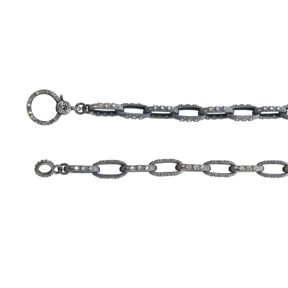 Oblong Link Necklace and Bracelet in Gold, Oxidized Silver with Diamonds | Rebecca Myers Collection