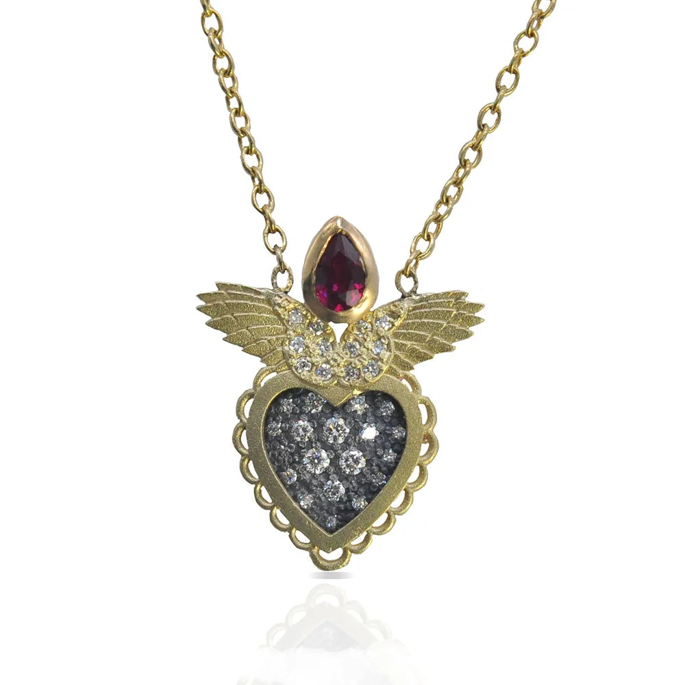 Flying Heart Necklace with Ruby Top | Rebecca Myers Collection