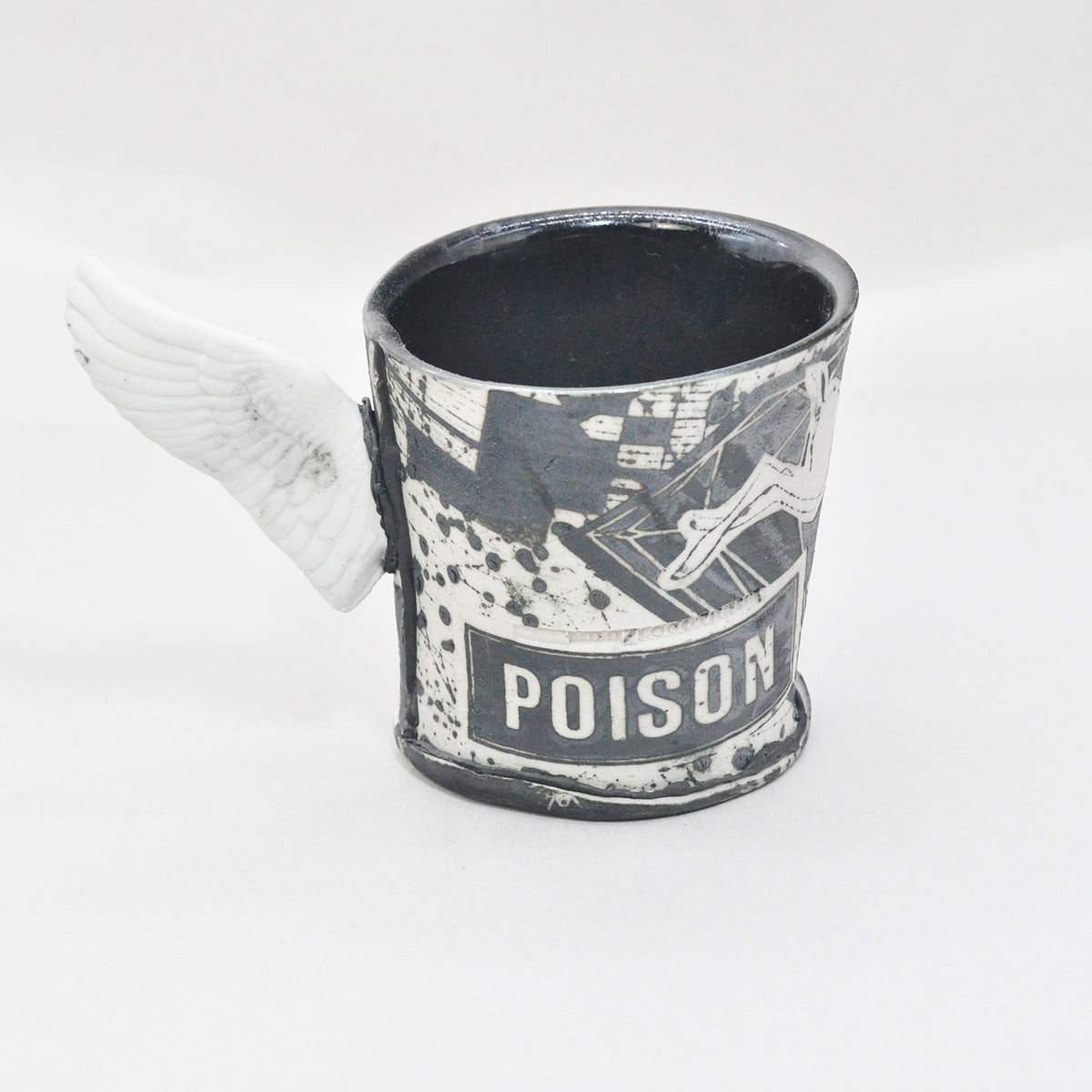 Black & White Winged Poison Cup by Mimi Logothetis, front view | Rebecca Myers Collection
