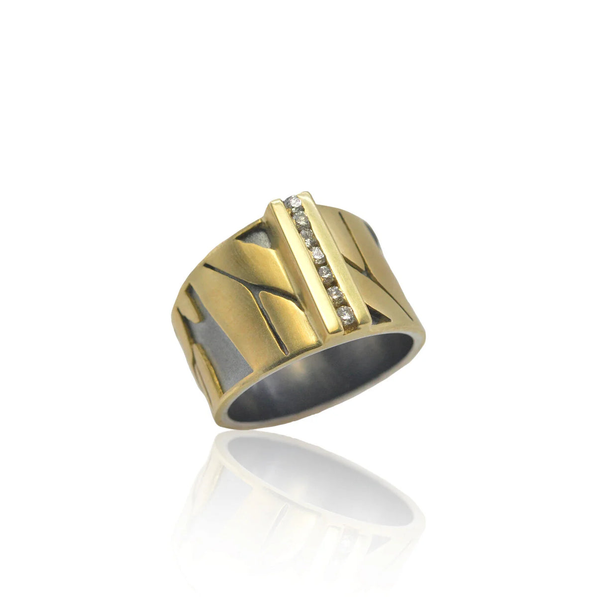 Gold & Silver Monarch Butterfly Print Channel Set Diamond Ring | Rebecca Myers Collection