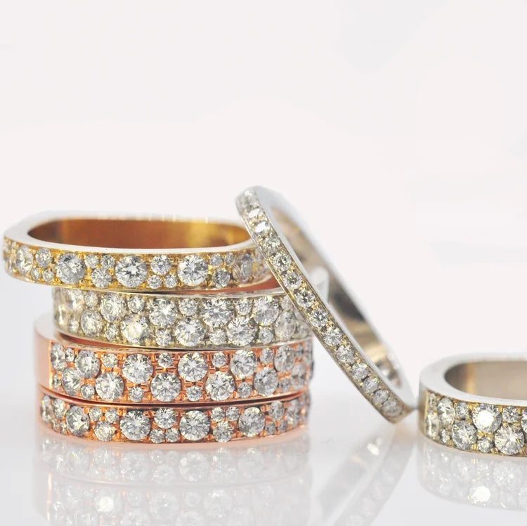 Square Pave Diamond Stacking Rings | Rebecca Myers Collection