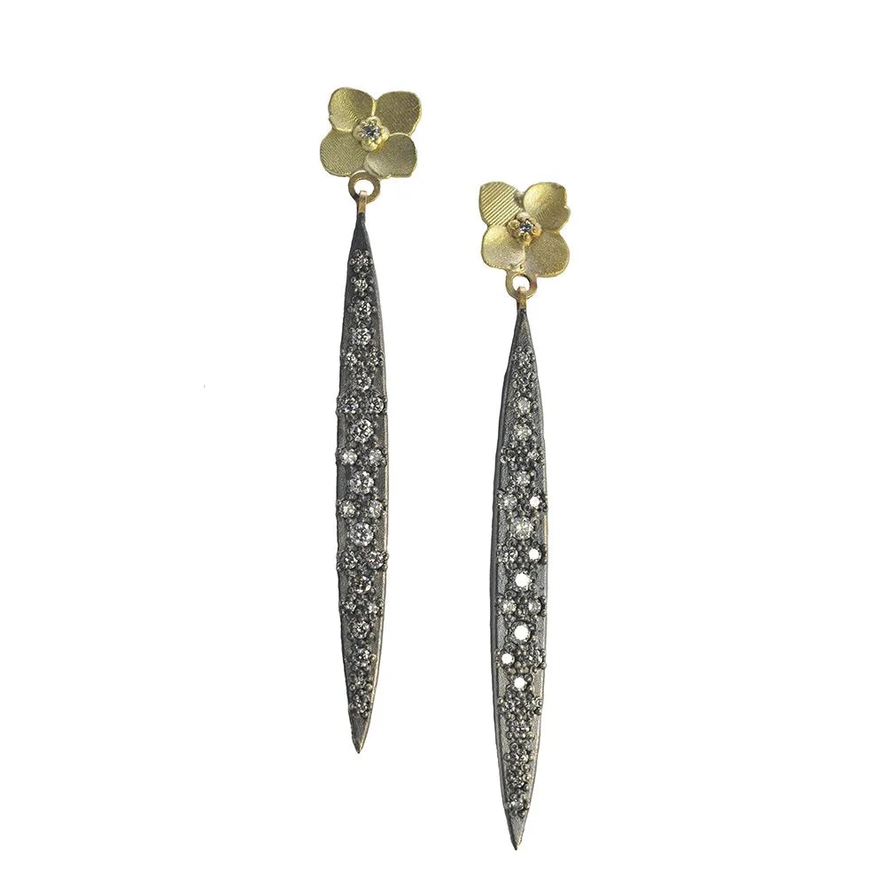 Stiletto Earrings with Gold Hydrangeas | Rebecca Myers Collection