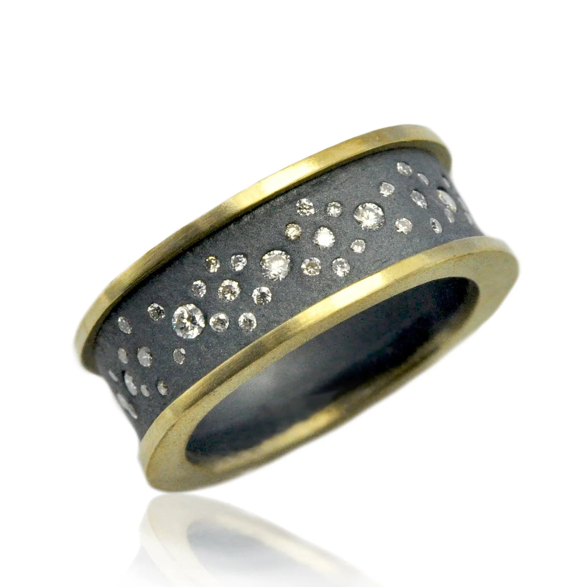 Starry Night Silver and Gold Rings with Diamonds, 8mm | Rebecca Myers Collection