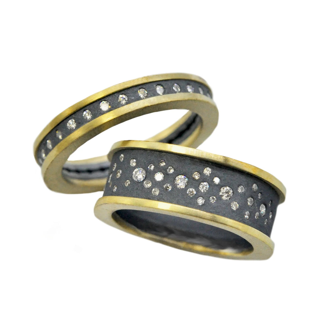 Starry Night Silver and Gold Rings with Diamonds | Rebecca Myers Collection