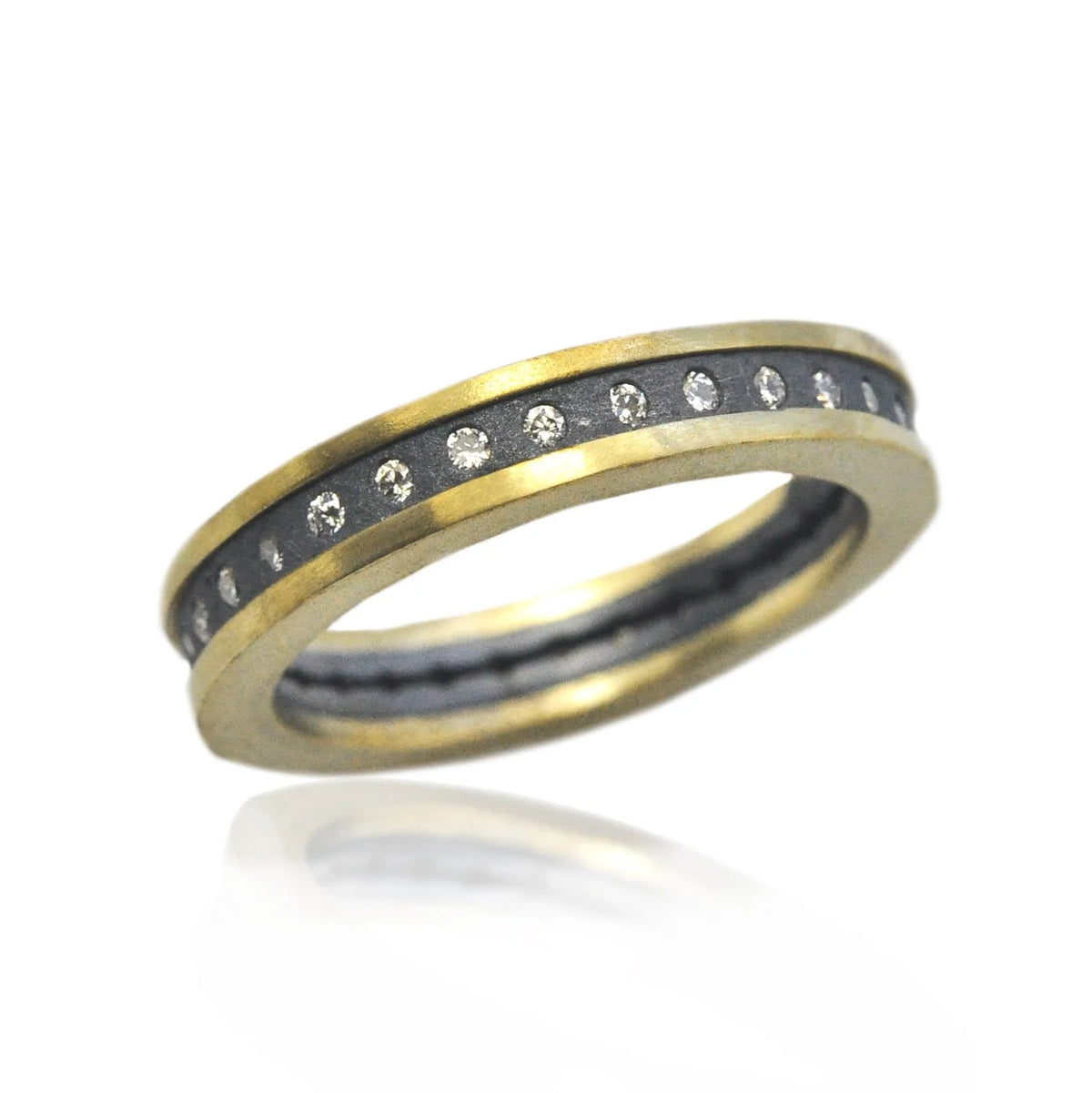 Starry Night Silver and Gold Rings with Diamonds, 4mm | Rebecca Myers Collection