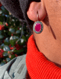 Oval Ruby Halo Earrings on African American female model | Rebecca Myers Collections